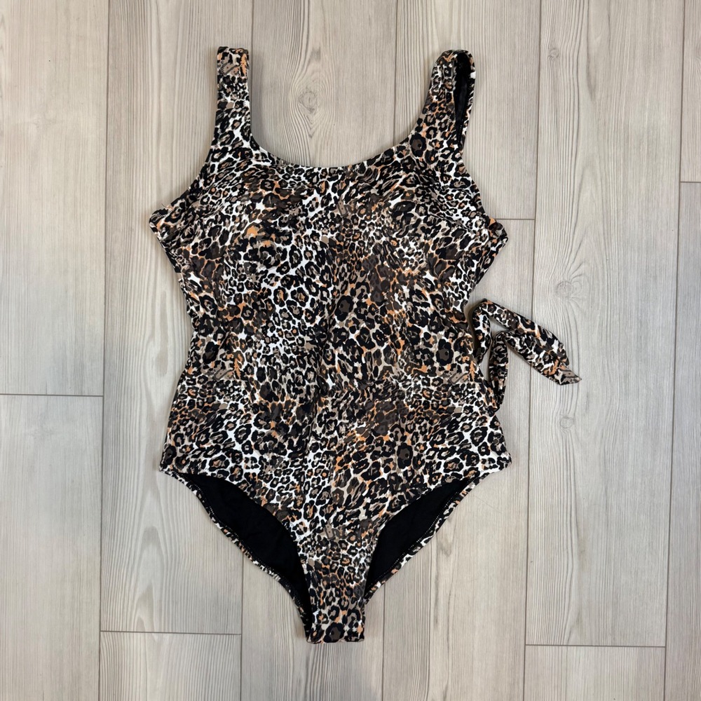 NWT Swimsuits For All Leopard Print Sarong Front‎ One Piece Swimsuit Brown Sz 20